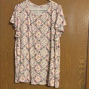 Lane Bryant Geometric Floral Short Sleeve Top - Multicolor Size 22/24